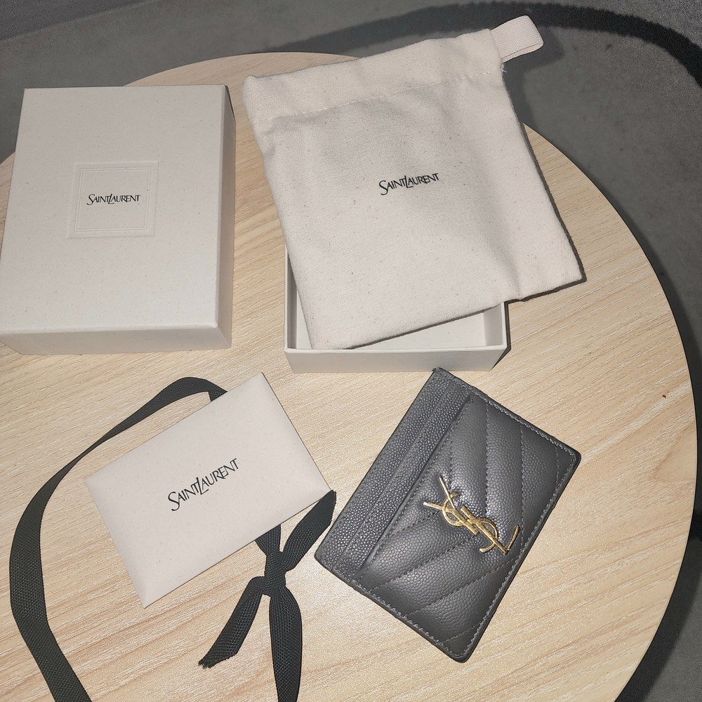 Saint Laurent Quilted Black Card Holder with Gold Logo